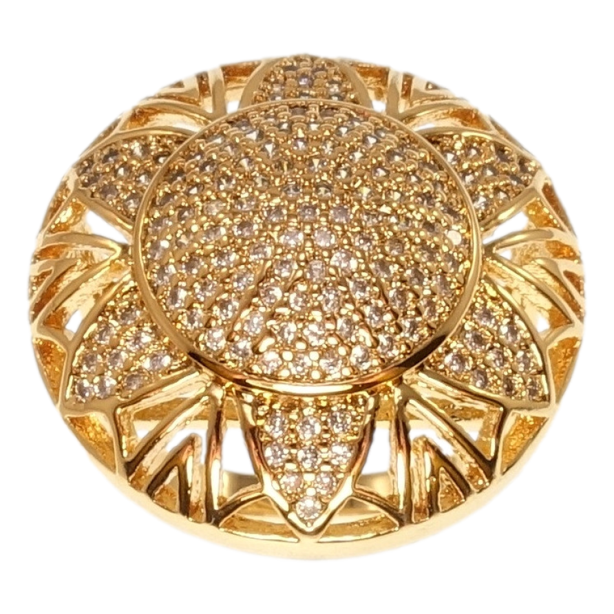 Кольцо Xuping Позолота 18K Круглый купол с узором цветок инкрустация цирконием фото №1