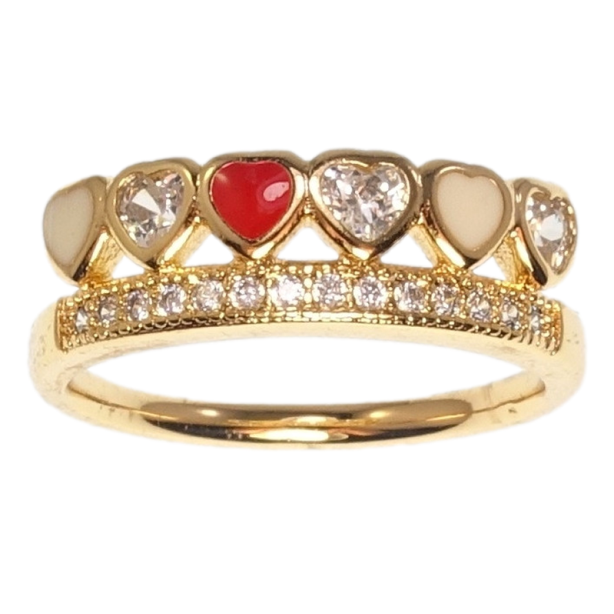 Кольцо Xuping Позолота 18K Тиара дорожка циркония и ряд сердечек фото №1