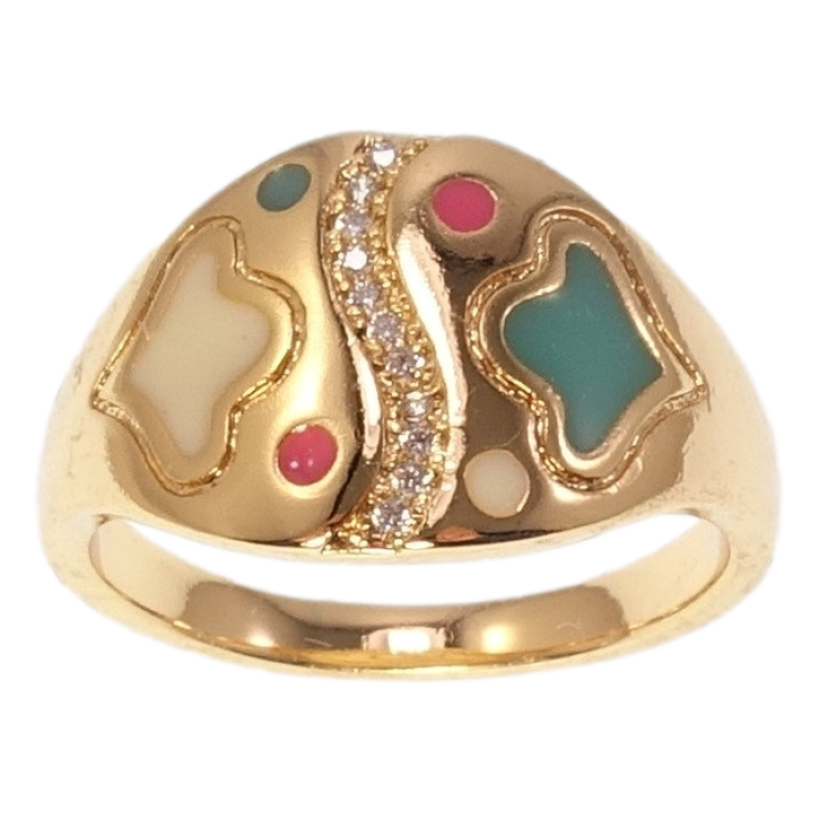 Кольцо Xuping Позолота 18K Узор с цветной эмалью фото №3