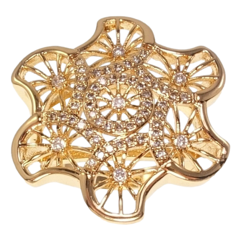 Каблучка Xuping Позолота 18K «Велика ажурна квітка з цирконієм» фото №3