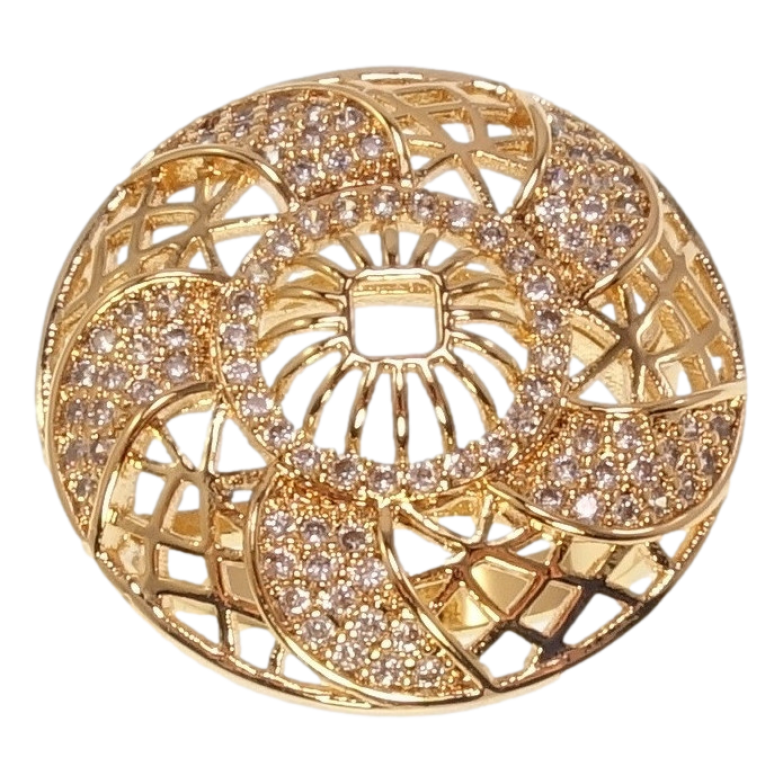 Кольцо Xuping Позолота 18K Крупный купол с резным узором и цирконием фото №8