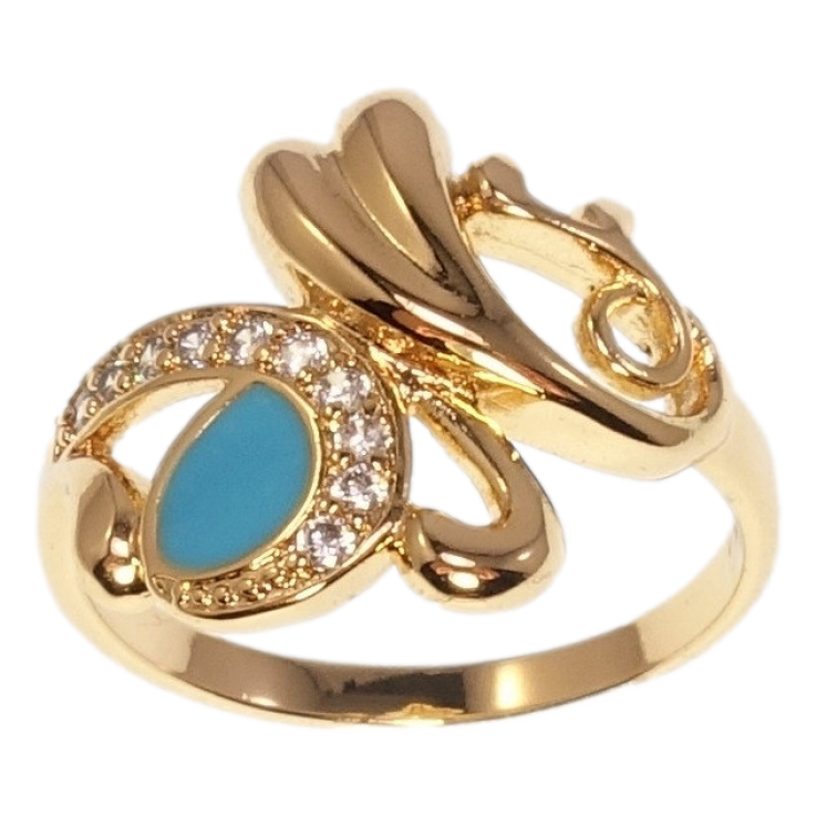 Кольцо Xuping Позолота 18K Фантазийный узор с голубой эмалью фото №13