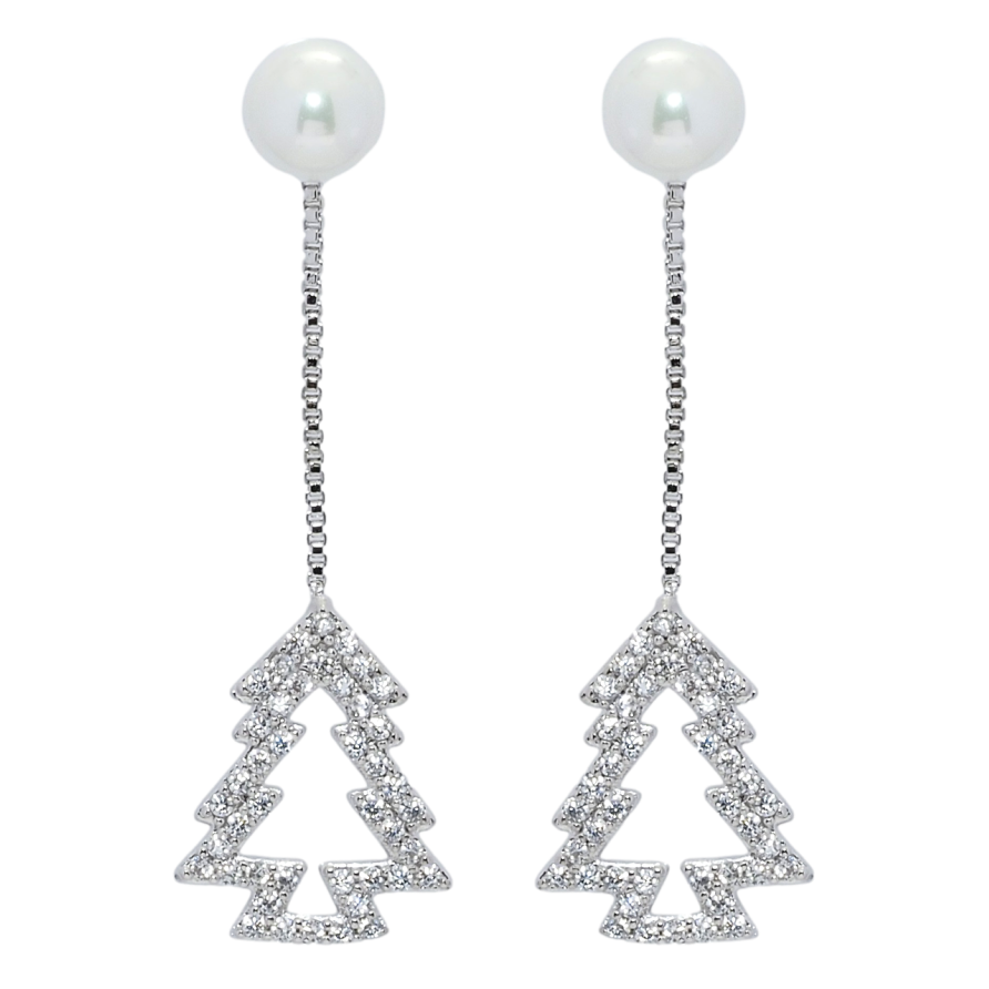 Сережки Xuping Родій пусети Перлини з підвісками ялинки фото №1 Сережки Xuping Родій пусети Перлини з підвісками ялинки фото №1
