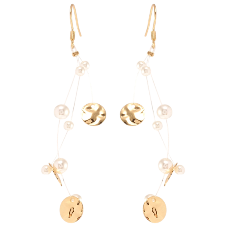 Серьги Xuping QQMM Позолота 18K французский замок Жемчужины с кругами на леске фото №14