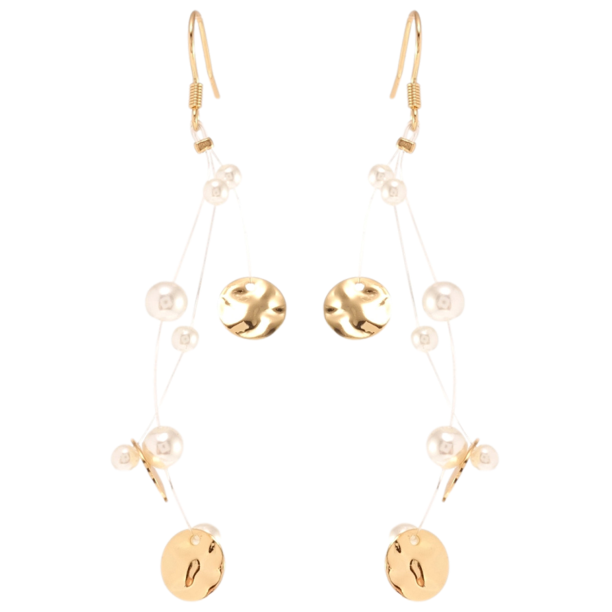 Сережки Xuping QQMM Позолота 18K французький замок Перлини з колами на волосіні фото №1