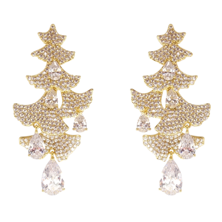 Сережки Xuping QQMM Позолота 14K пусети Ялинки Інкрустація цирконієм з фіанітами фото №6