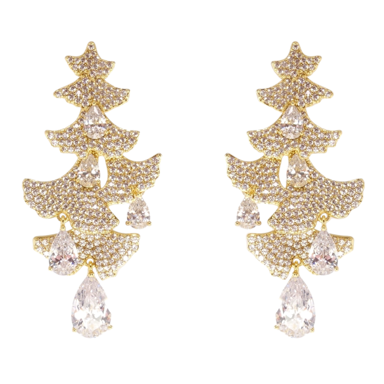 Серьги Xuping QQMM Позолота 14K пусеты Елочки инкрустация цирконием с фианитами фото №1
