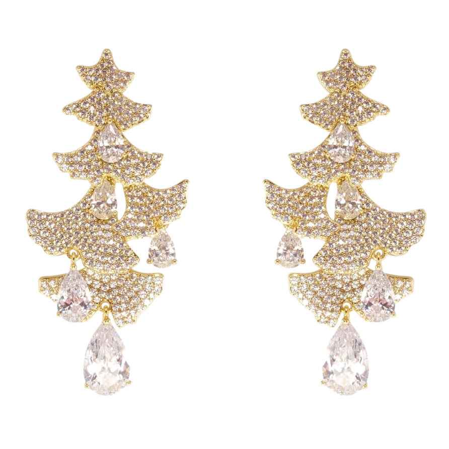 Сережки Xuping QQMM Позолота 14K пусети Ялинки Інкрустація цирконієм з фіанітами фото №1