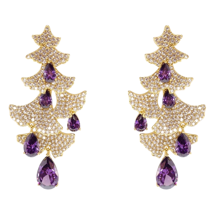 Сережки Xuping QQMM Позолота 14K пусети «Ялинки інкрустація цирконієм з бузковими фіанітами» фото №10