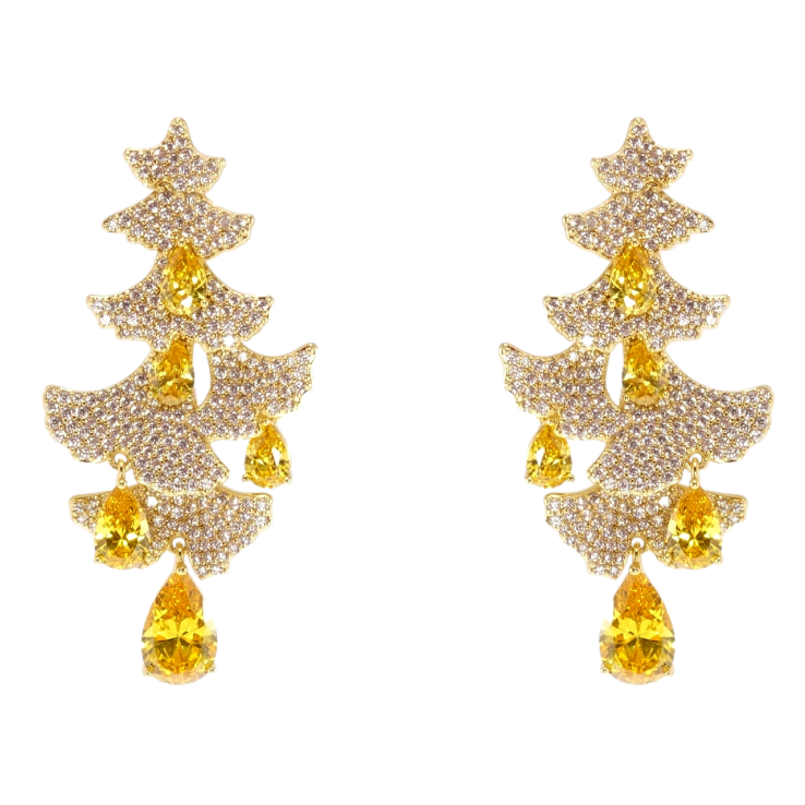 Сережки Xuping QQMM Позолота 14K пусети «Ялинки інкрустація цирконієм з жовтими фіанітами» фото №9
