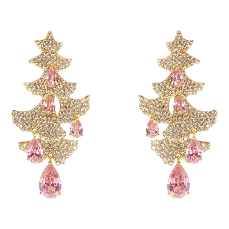 Сережки Xuping QQMM Позолота 14K пусети «Ялинки інкрустація цирконієм з рожевими фіанітами» фото №8