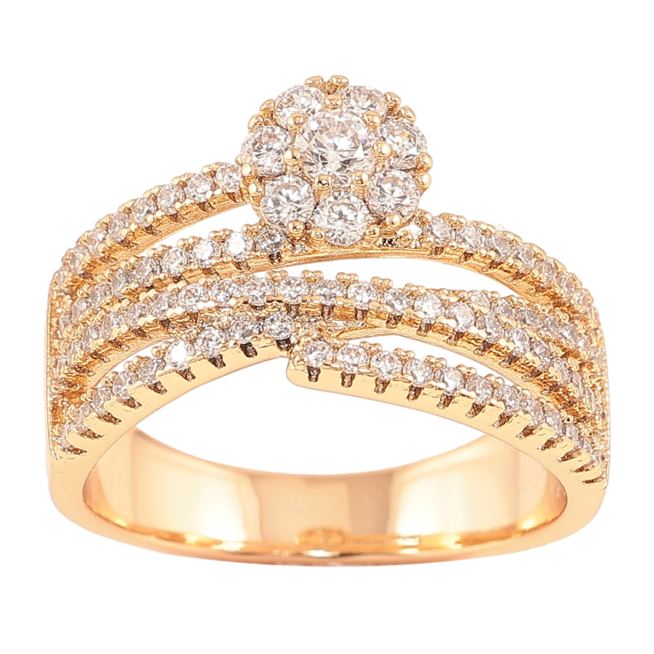 Кольцо Xuping Позолота 18K Дорожки циркония с цветочком фото №9