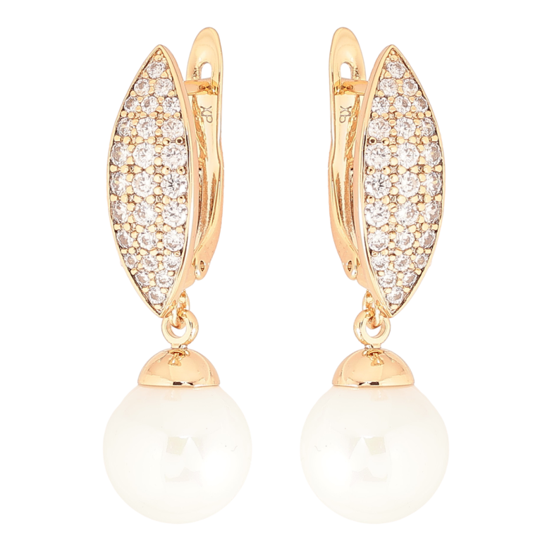 Серьги Xuping Позолота 18K английский замок Жемчужные подвески с инкрустацией цирконием цирконием фото №3