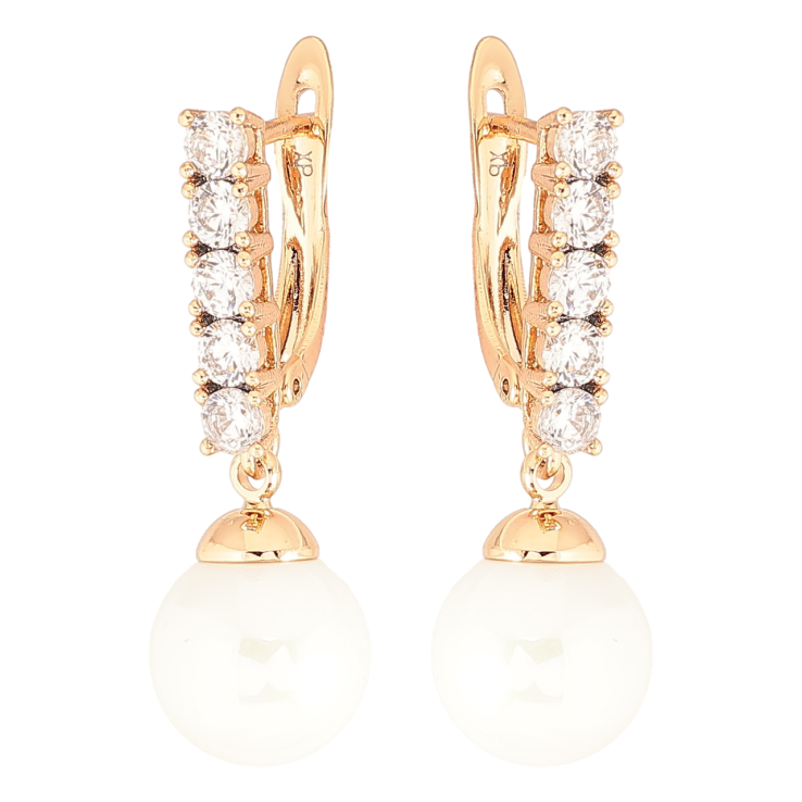 Серьги Xuping Позолота 18K английский замок Дорожки циркония с жемчужными подвесками фото №19