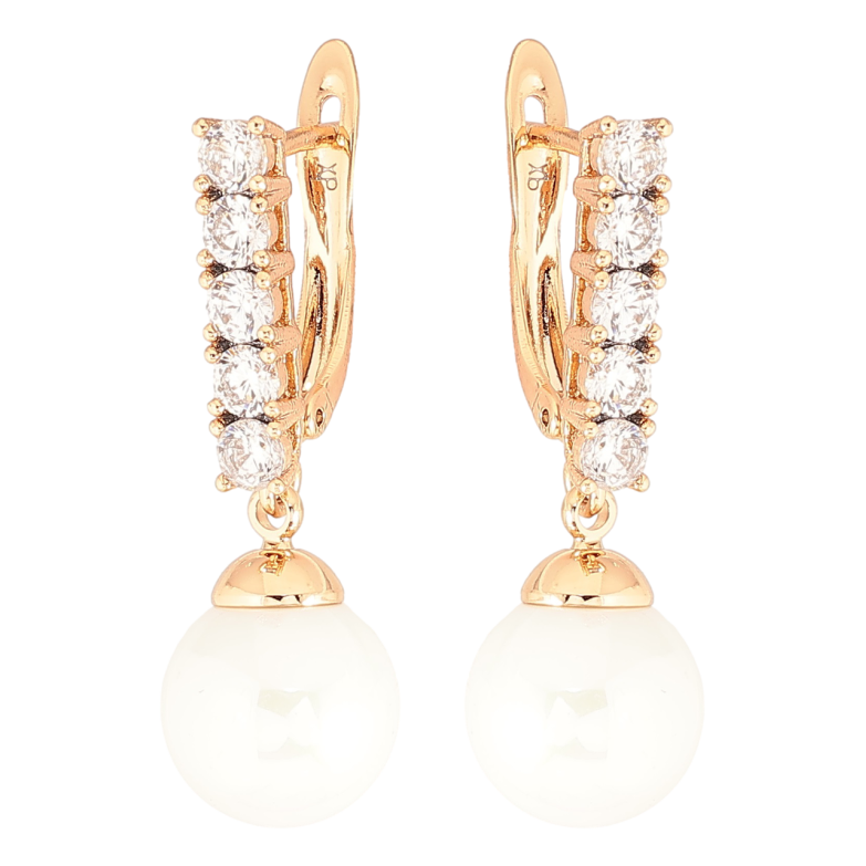 Сережки Xuping Позолота 18K англійський замок «Доріжки цирконію з перлинними підвісками» фото №1