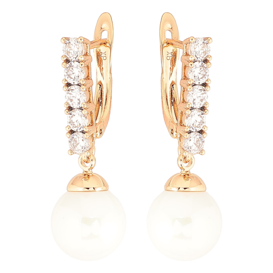 Серьги Xuping Позолота 18K английский замок Дорожки циркония с жемчужными подвесками фото №1