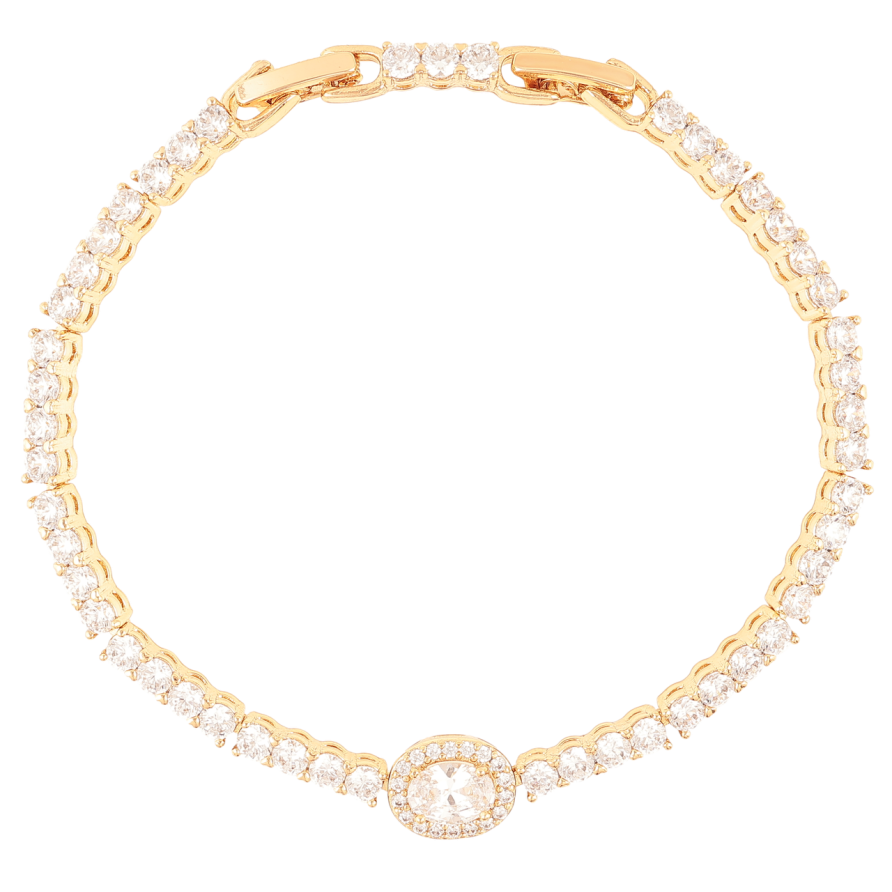 Браслет Xuping Позолота 18K Дорожка циркония с кристальной вставкой размер с доп. замком 17.5,19.5см х 3мм фото №1