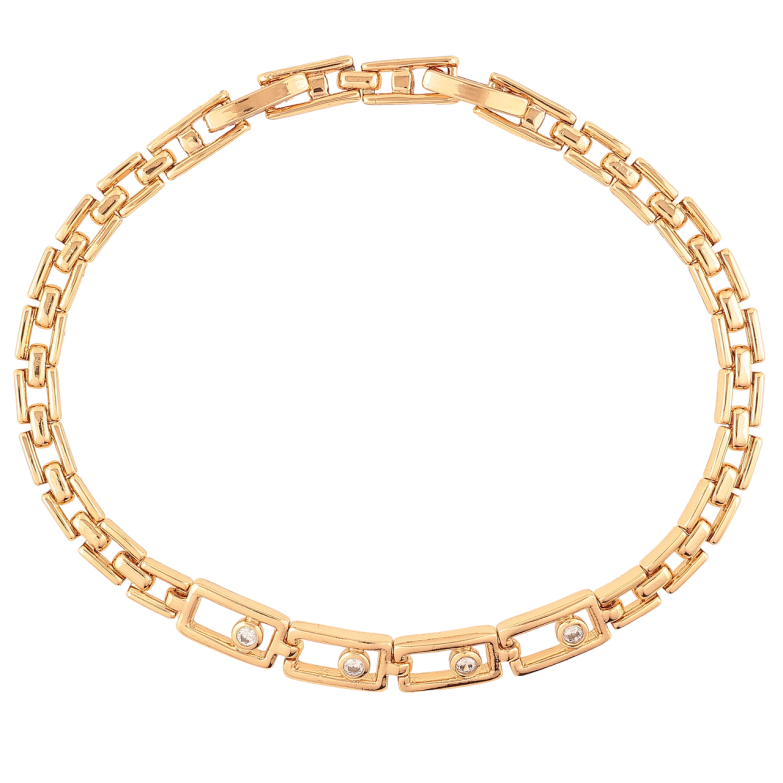 Браслет Xuping Позолота 18K Браслетное плетение с вставками циркония размер с доп. замком 17.5,19.5см х 4мм фото №6