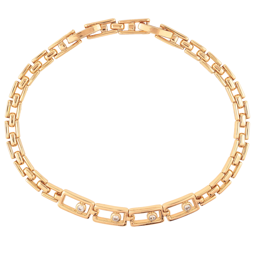 Браслет Xuping Позолота 18K Браслетное плетение с вставками циркония размер с доп. замком 17.5,19.5см х 4мм фото №1