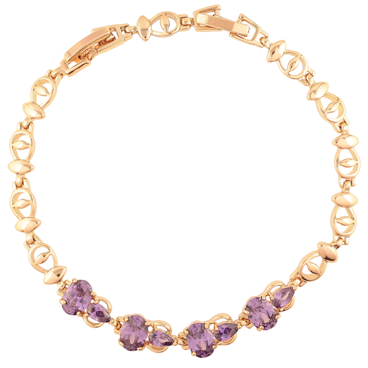 Браслет Xuping Позолота 18K Узор с сиреневыми фианитами размер с доп. замком 17.5,19.5см х 5мм фото №19