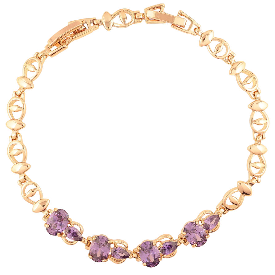 Браслет Xuping Позолота 18K Узор с сиреневыми фианитами размер с доп. замком 17.5,19.5см х 5мм фото №1
