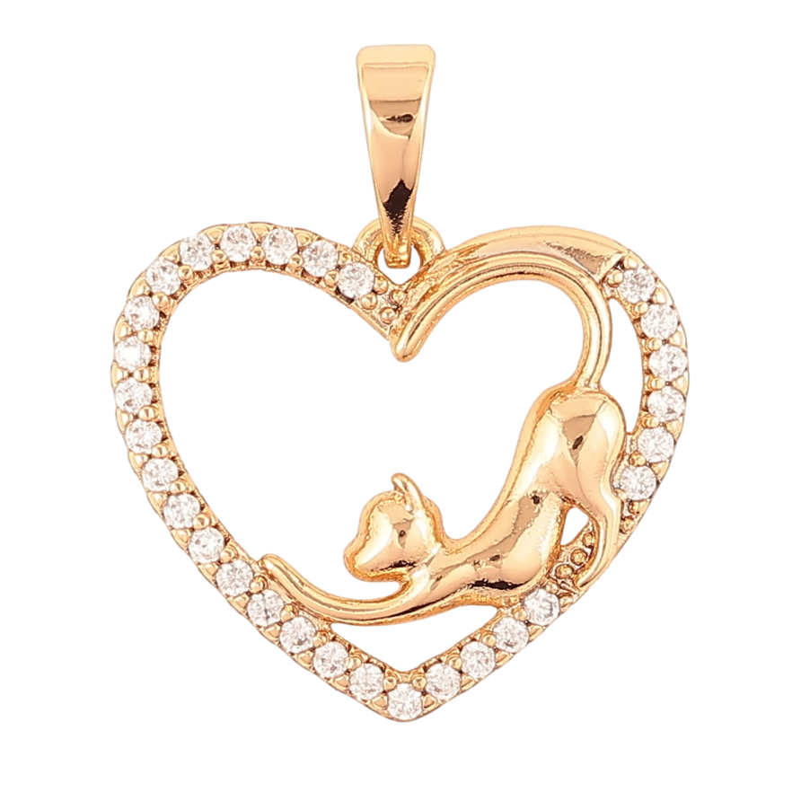 Кулон Xuping Позолота 18K «Серце з кішкою» для ланцюжка до 6мм фото №1