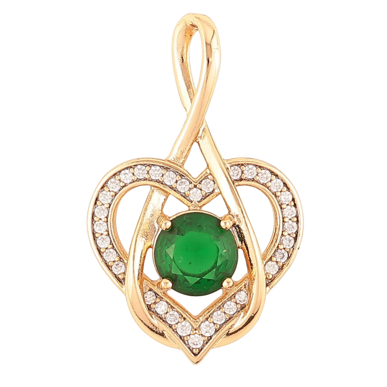 Кулон Xuping Позолота 18K Сердечко с зеленым фианитом и цирконием для цепочки до 4мм фото №1