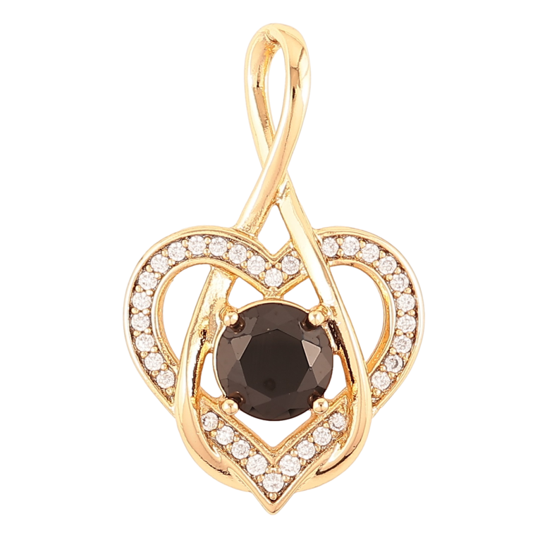 Кулон Xuping Позолота 18K Сердечко с черным фианитом и цирконием для цепочки до 4мм фото №1