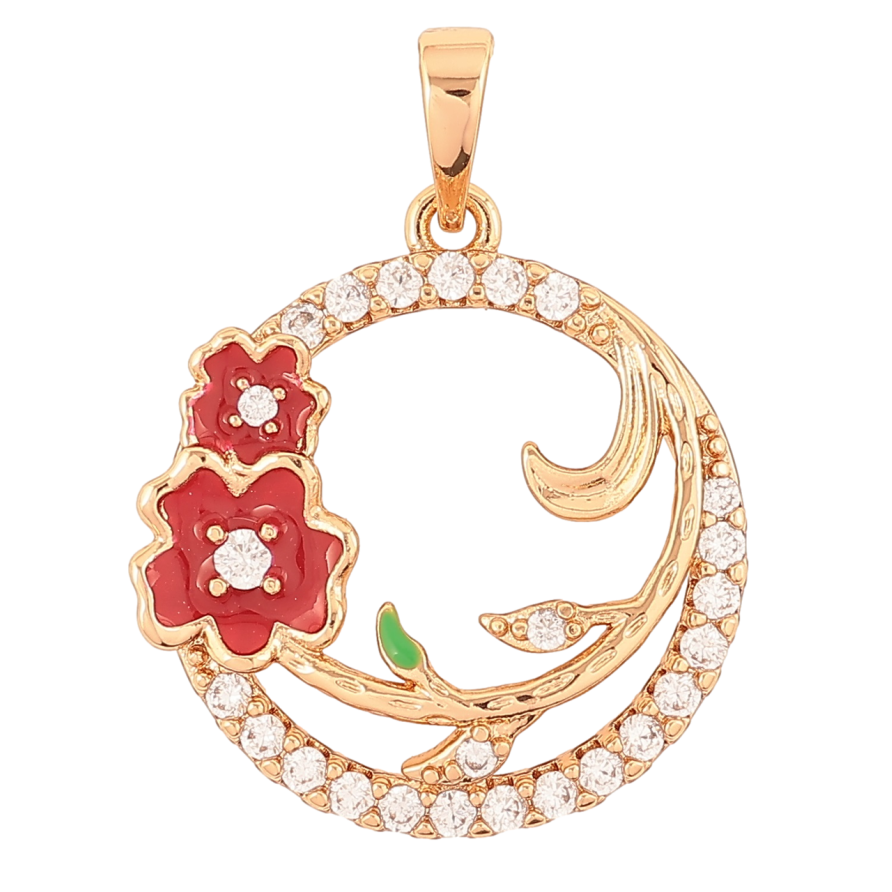 Кулон Xuping Позолота 18K Колечко с цветочками, красная эмаль и цирконий для цепочки до 6мм фото №1