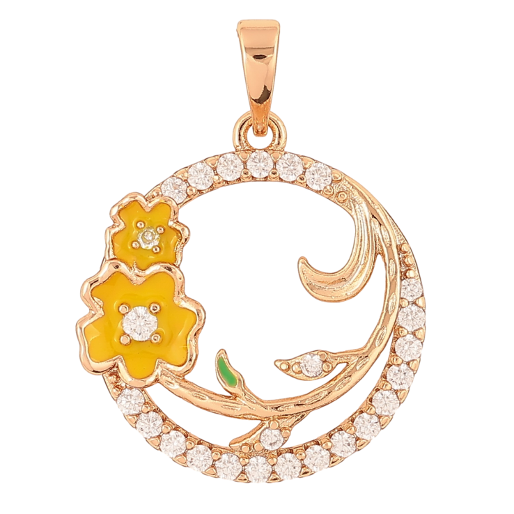 Кулон Xuping Позолота 18K «Колечко з квіточками, жовта емаль і цирконій» для ланцюжка до 6мм фото №18