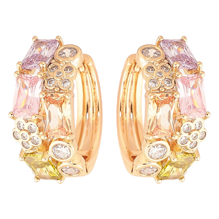 Серьги Xuping Позолота 18K колечки Узор с цветными фианитами и цветочками фото №24