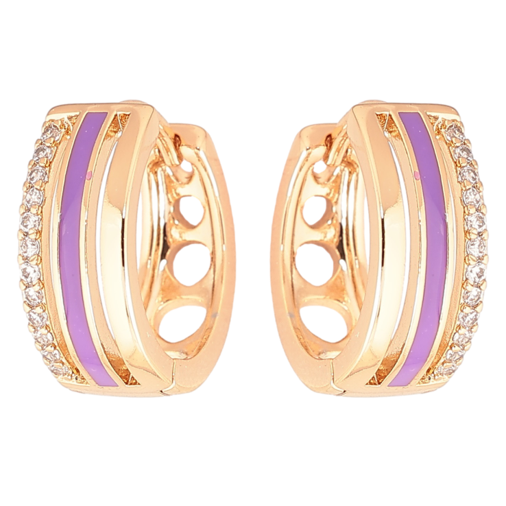 Серьги Xuping Позолота 18K колечки Дорожки циркония с сиреневой эмалью фото №16