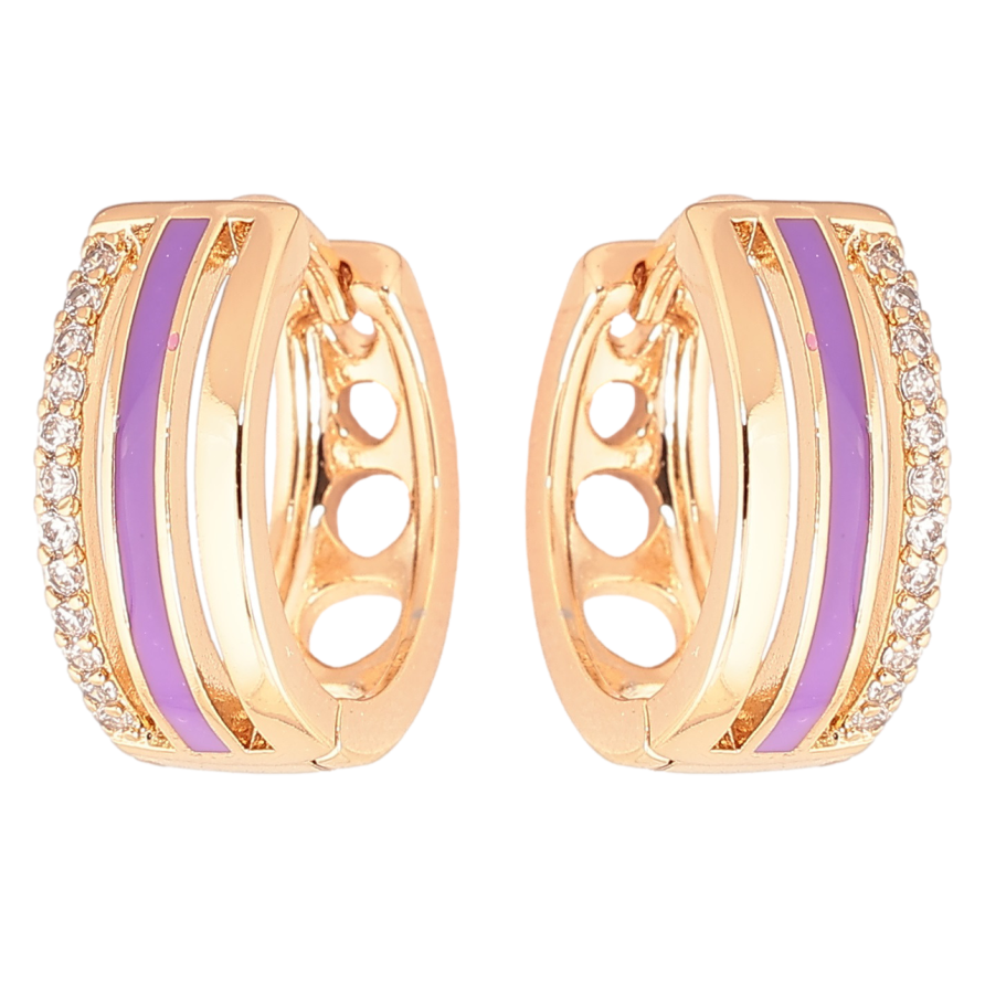 Серьги Xuping Позолота 18K колечки Дорожки циркония с сиреневой эмалью фото №1 Серьги Xuping Позолота 18K колечки Дорожки циркония с сиреневой эмалью фото №1