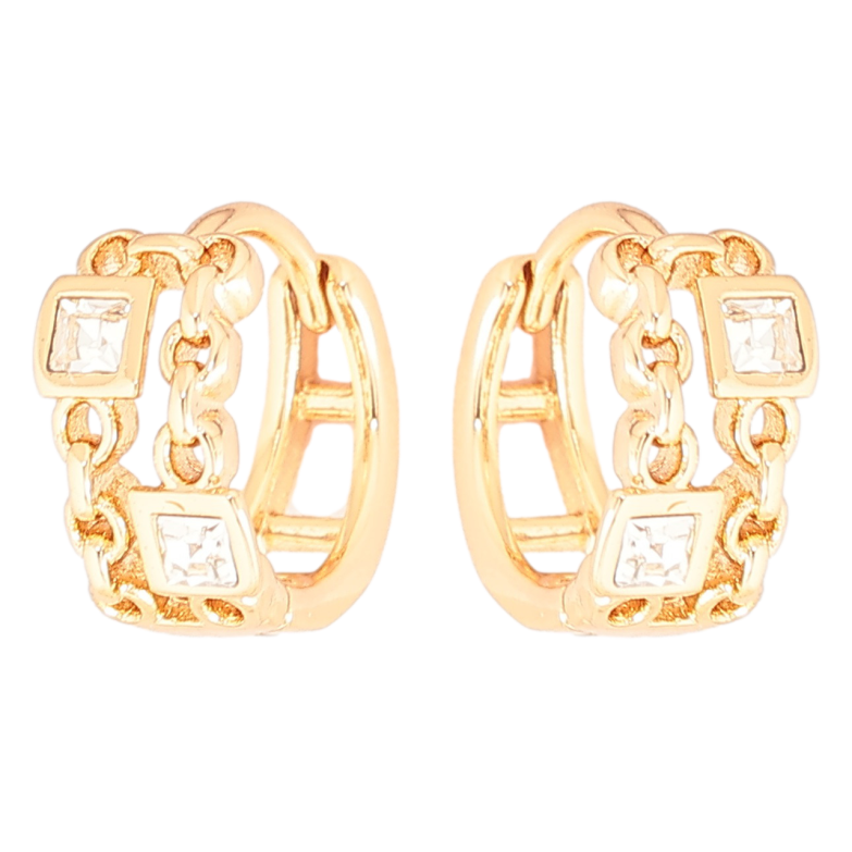 Сережки Xuping Позолота 18K колечка «Візерунок ланцюжок з кристалами» фото №1 Сережки Xuping Позолота 18K колечка «Візерунок ланцюжок з кристалами» фото №1