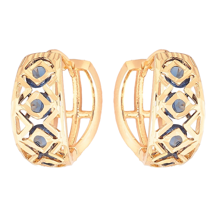 Серьги Xuping Позолота 18K колечки Узор с синими фианитами фото №3