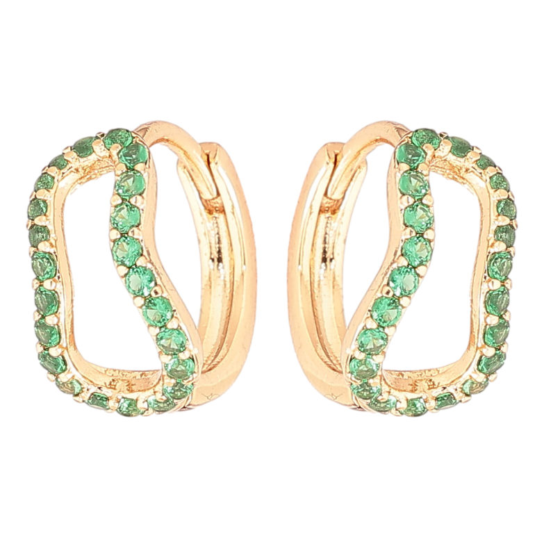 Серьги Xuping Позолота 18K колечки Фигурные с зеленым цирконием фото №1 Серьги Xuping Позолота 18K колечки Фигурные с зеленым цирконием фото №1