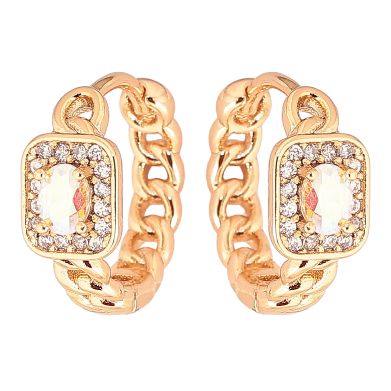 Сережки Xuping Позолота 18K колечка «Візерунок ланцюжок з райдужним фіанітом і цирконієм» фото №1 Сережки Xuping Позолота 18K колечка «Візерунок ланцюжок з райдужним фіанітом і цирконієм» фото №1