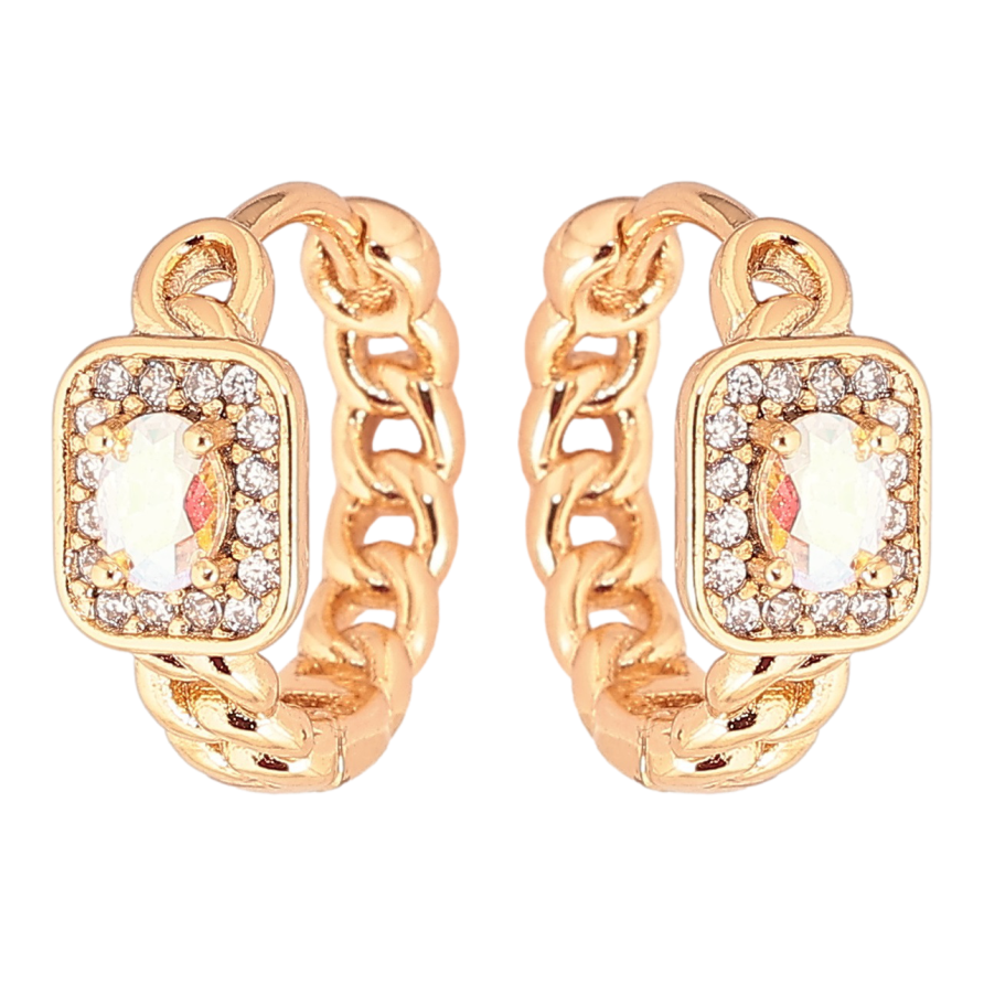 Сережки Xuping Позолота 18K колечка «Візерунок ланцюжок з райдужним фіанітом і цирконієм» фото №1 Сережки Xuping Позолота 18K колечка «Візерунок ланцюжок з райдужним фіанітом і цирконієм» фото №1