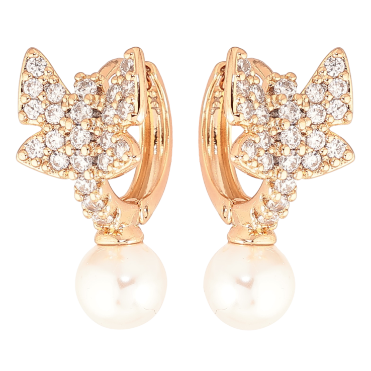 Серьги Xuping Позолота 18K колечки Бабочки с инкрустацией цирконием и жемчужинами фото №7