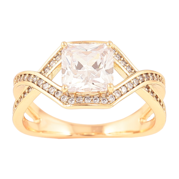 Кольцо Xuping Позолота 18K Фианит с дорожками циркония фото №14