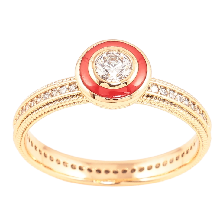 Кольцо Xuping Позолота 18K Фианит в колечке красной эмали фото №15