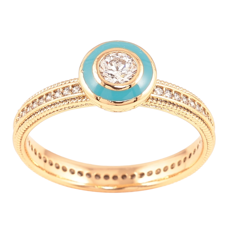 Каблучка Xuping Позолота 18K «Фіаніт у колечку бірюзової емалі» фото №1