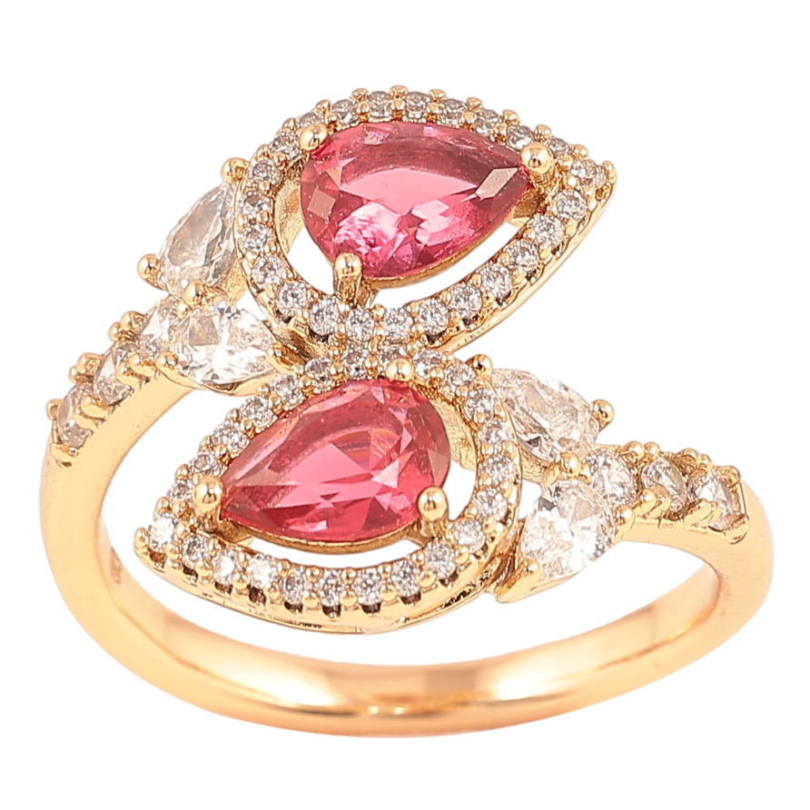 Кольцо Xuping Позолота 18K Узор с малиновыми фианитами и цирконием фото №1