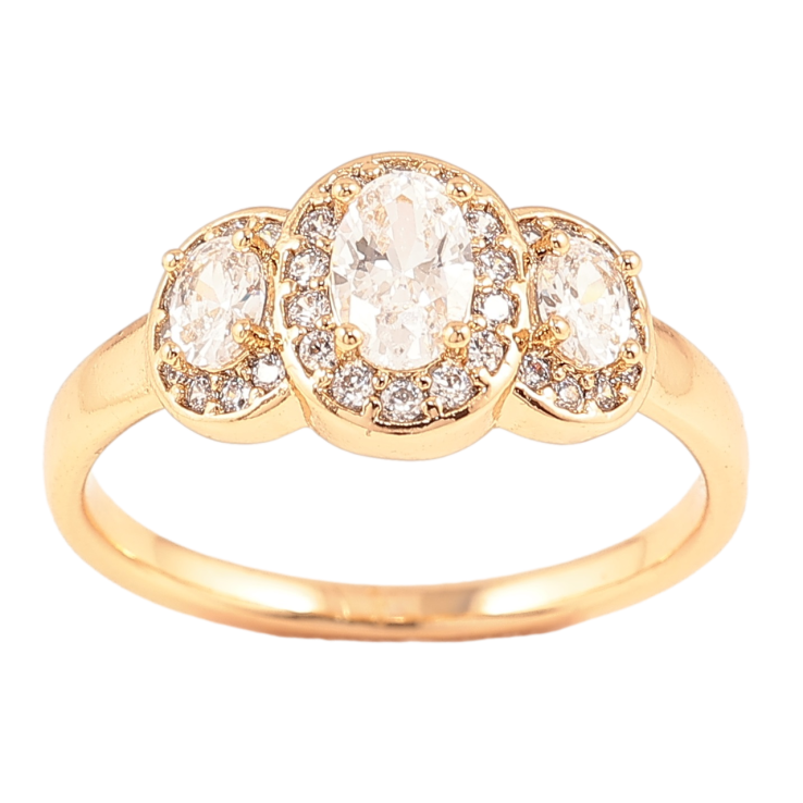 Кольцо Xuping Позолота 18K Три фианита в обрамлении циркония фото №6