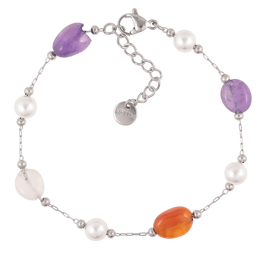 Браслет Xuping ТТМ Stainless Steel цвет Родий Цепочка с разноцветными бусинами с доп.цеп 17-20см х 1мм фото №1