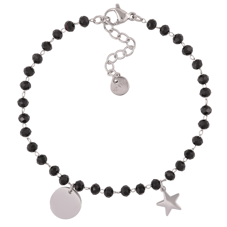 Браслет Xuping ТТМ Stainless Steel цвет Родий Черные бусины с цепочками с доп.цеп 17.5-20.5см х 3мм фото №3