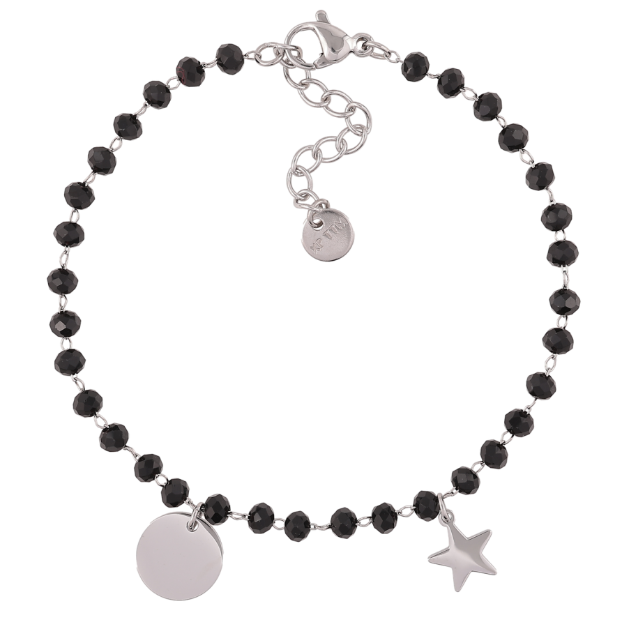 Браслет Xuping ТТМ Stainless Steel цвет Родий Черные бусины с цепочками с доп.цеп 17.5-20.5см х 3мм фото №1