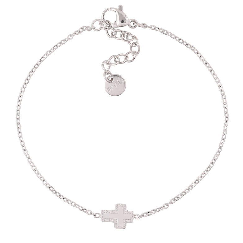 Браслет Xuping ТТМ Stainless Steel колір Родій «Ланцюжок зі вставкою Хрестик» з доп.ланцюгом 17-20см х 1мм фото №1