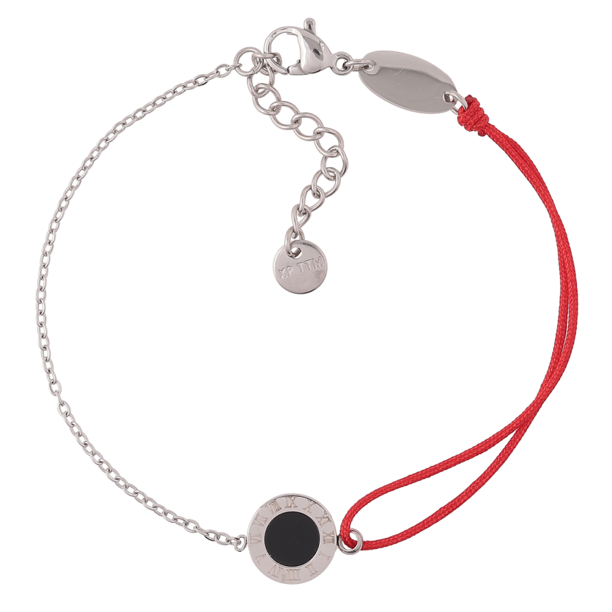 Браслет Xuping ТТМ Stainless Steel колір Родій «Ланцюжок з червоним шнуром і вставкою» з доп.ланцюгом 18.5-21см х 1мм фото №1