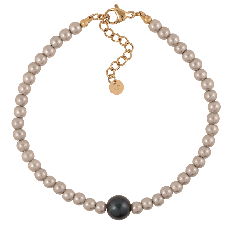 Браслет Xuping ТТМ Stainless Steel колір 14К «Сіро-чорні намистини» з дод.ланцюгом 19-22.5см х 4мм фото №2